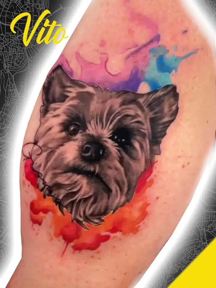 hundeportrait aquarell colored blackandgrey relistic tattoo benztown ink station stuttgart 0711tattoo