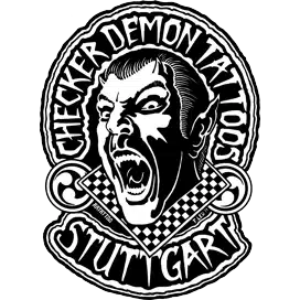 Das Logo vom Checker demon Tattoo in Stuttgart Luke atkinson Asia Tattoo Spezialsit